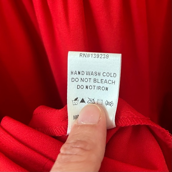 Tuckernot Pomander Place Red Crepe Kenzo Ruffle via-neck long sleeve Dress Sz L - Picture 16 of 16